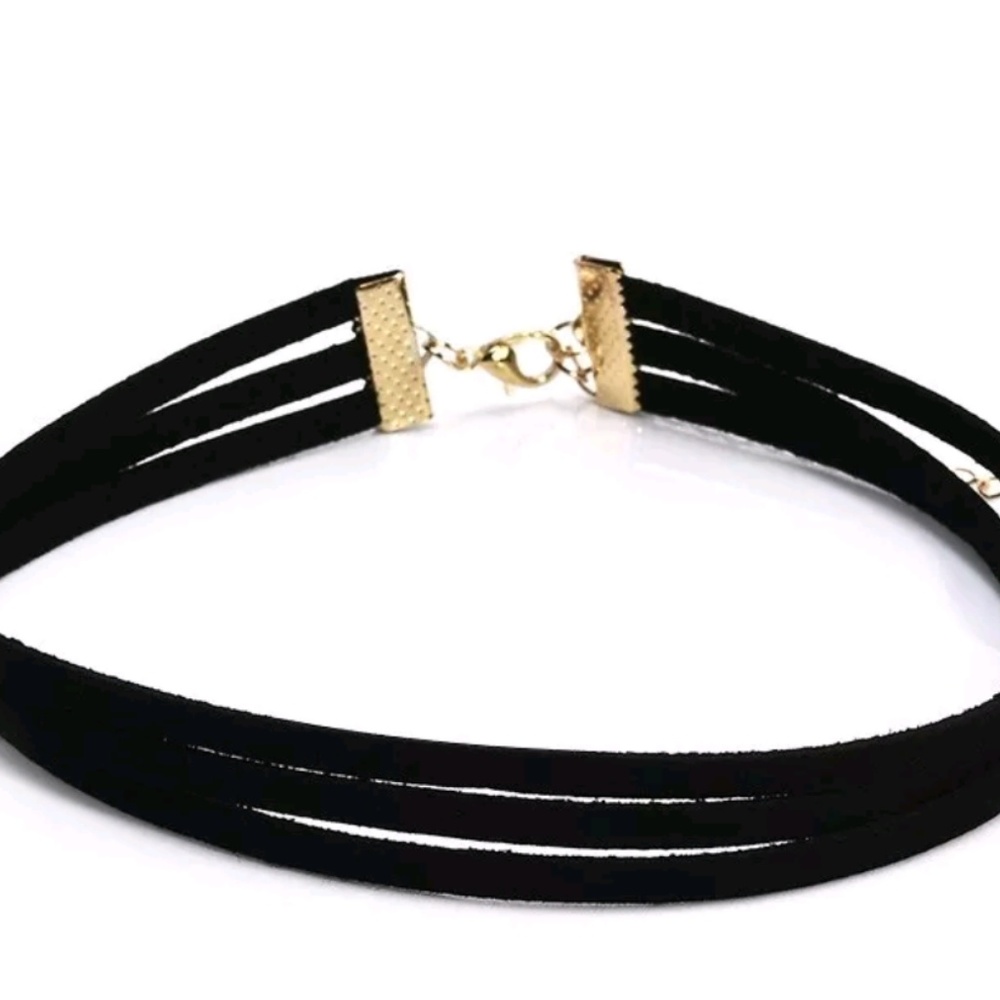 Black Choker Necklace Triple Layered - Picture 3 of 7